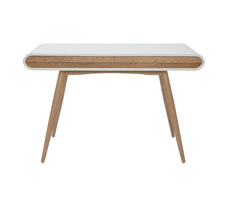 Bureau Avec Rangements 2 Tiroirs Scandinave Bois Clair Et Blanc L120 Cm Bjorg