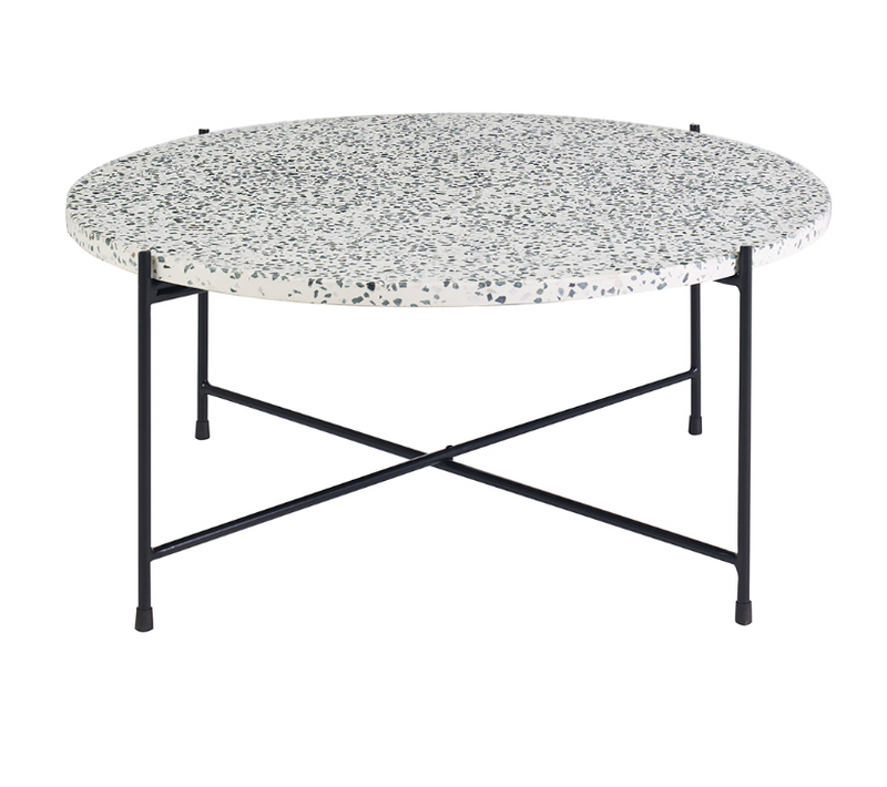 Table Basse Ronde Design En Terrazzo Et Métal Noir D81 Cm Mezzo