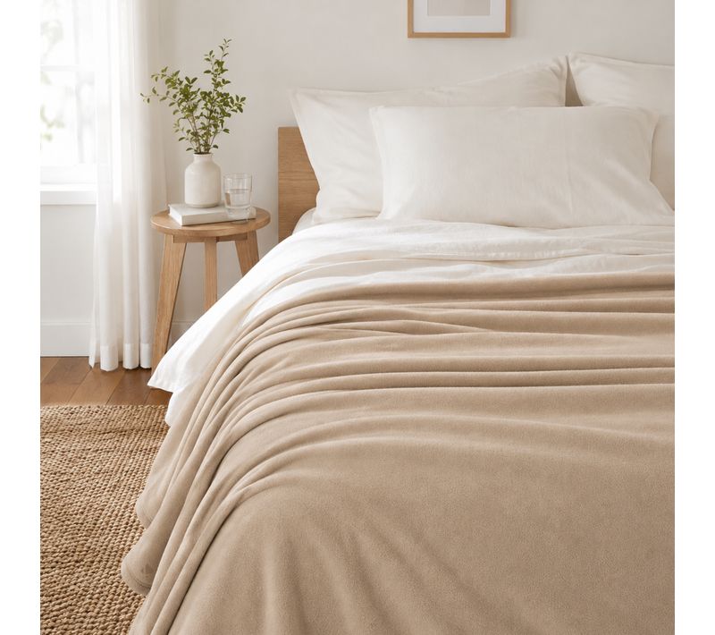 Couverture Polaire 180x220 Cm Isba Sable 100% Polyester 320g/m2 Non-feu