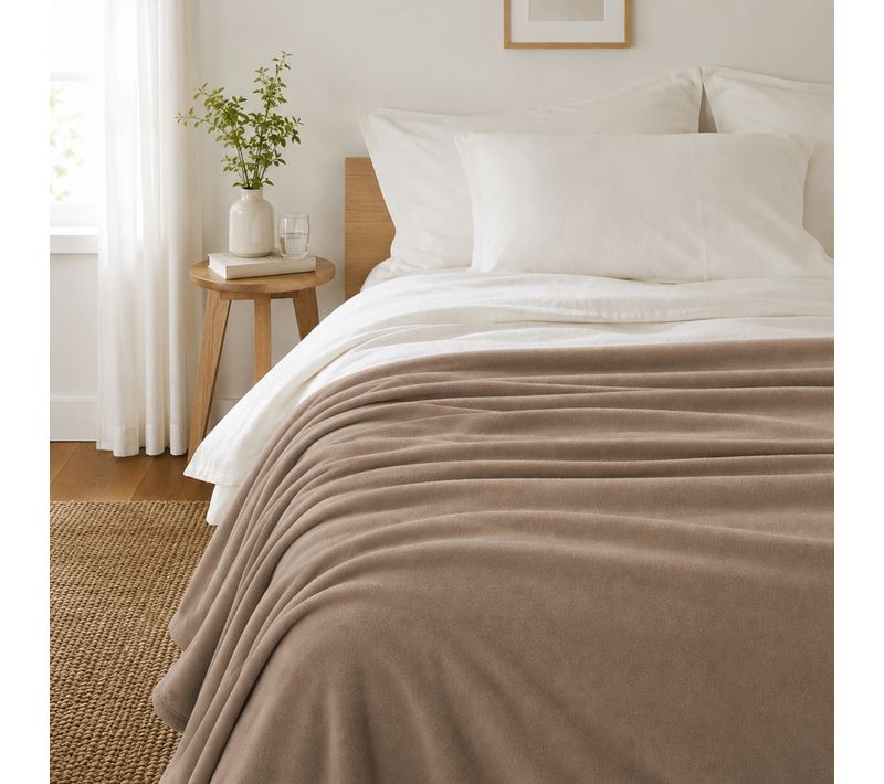 Couverture Polaire 220x240 Cm Isba Marron Taupe 100% Polyester 320g/m2 Non-feu