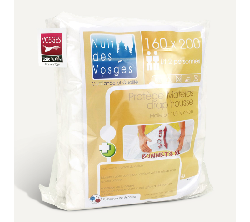 Protège Matelas 160x200 Cm Bonnet 30cm Aubin Coton Gratté 2 Faces Environ 220g/m²