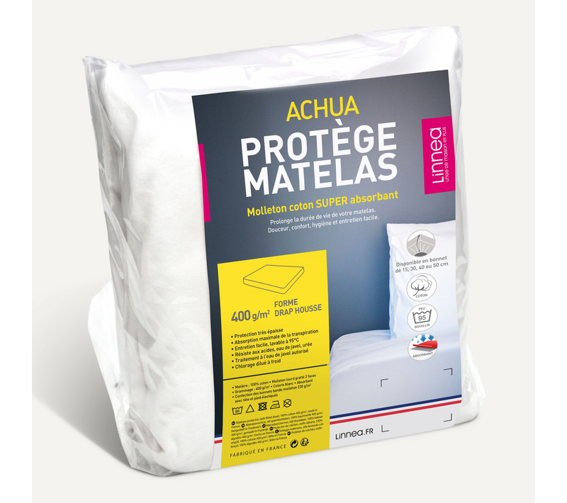 Protège Matelas 70x190 Cm Bonnet 40 Cm Achua Molleton Coton 400 G/m²
