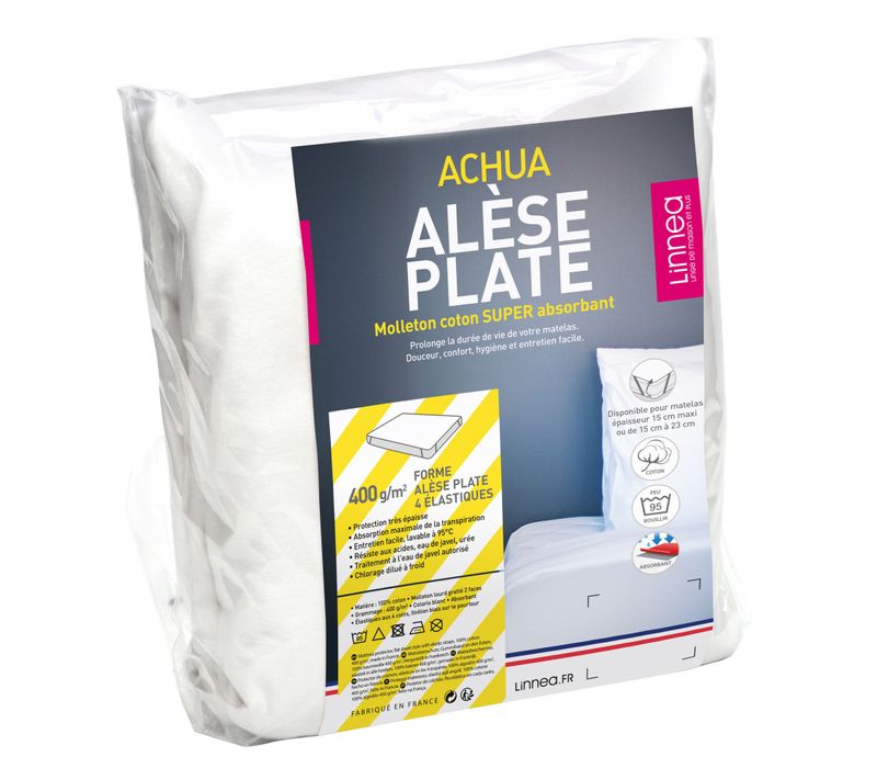 Alèse Plate 100x190 Cm Achua Molleton Coton 400 G/m² Matelas 15-23cm