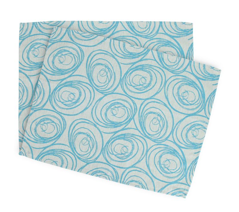 Lot De 2 Sets De Table 35x45 Cm Jacquard Coton Spirale Bleu Turquoise