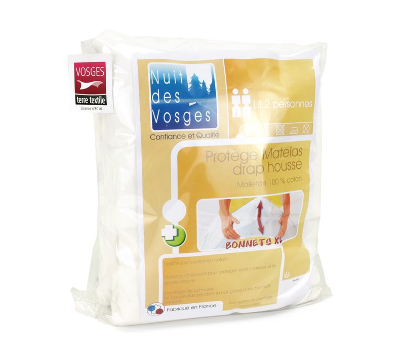 Protège Matelas 140x190 Cm Bonnet 40cm Aubin Coton Gratté 2 Faces Environ 220g/m²