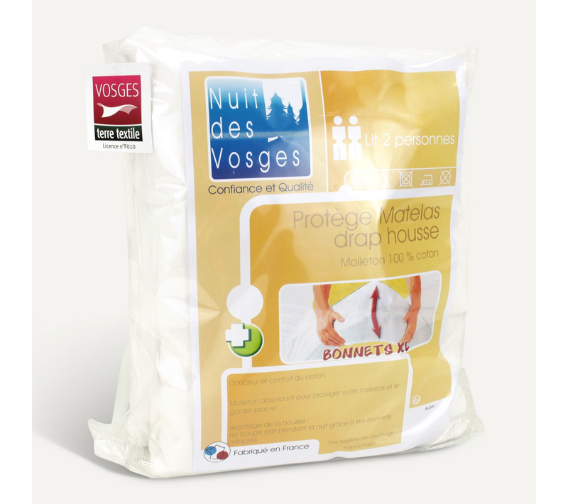 Protège Matelas 160x200 Cm Bonnet 40cm Aubin Coton Gratté 2 Faces Environ 220g/m²