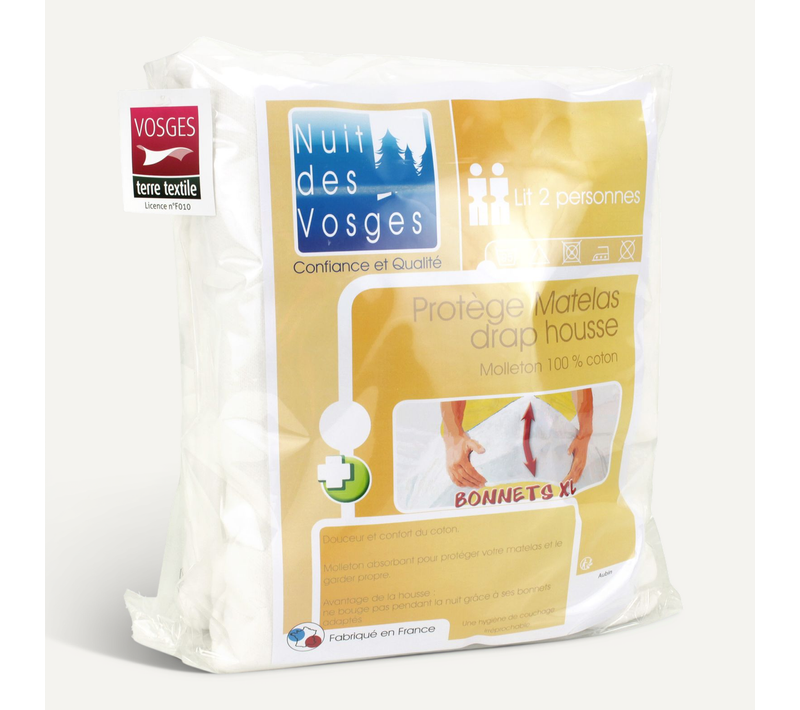 Protège Matelas 180x200 Cm Bonnet 40cm Aubin Coton Gratté 2 Faces Environ 220g/m²