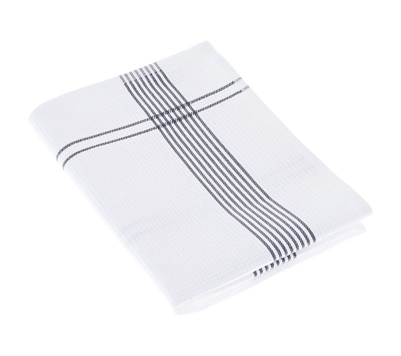 Torchon De Cuisine 50x70 Cm Nid D'abeille Waffle Piquet Blanc Filet Gris