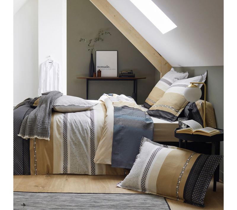 Parure De Lit 240x220 Cm 65x65 Cm Percale Coton Marlow Acier