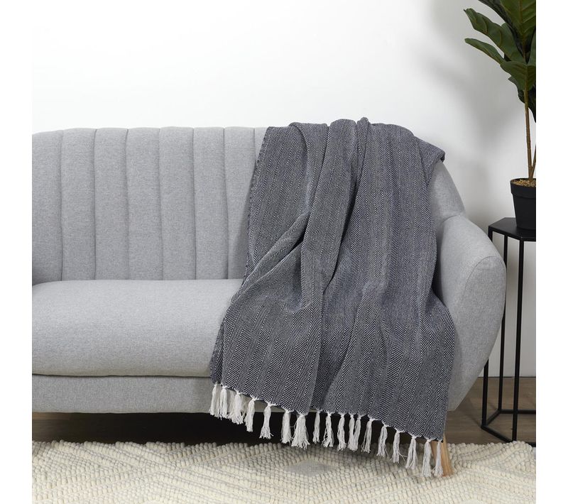 Jeté De Canapé Chevrons 120x150 Cm Zigzag Blanc/bleu