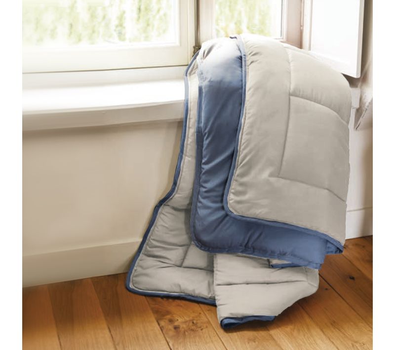 Couette Été 240x220 Cm Cocoon Bicolore Petrole/mastic Garnissage Fibre Polyester 200g/m2