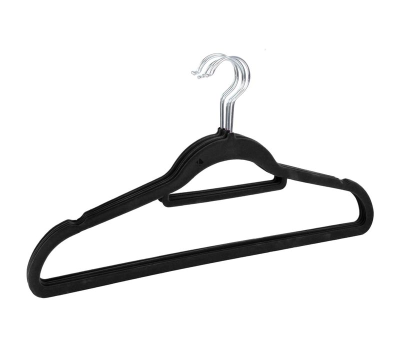 Lot De 5 Cintres Avec Barre Floqué Velours Noir