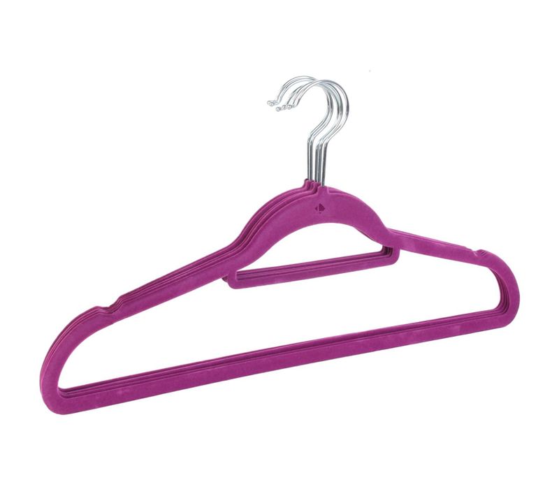 Lot De 5 Cintres Avec Barre Floqué Velours Violet