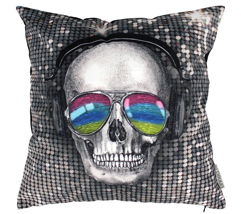 Housse De Coussin 45x45 Cm Tête De Mort Dj Disco