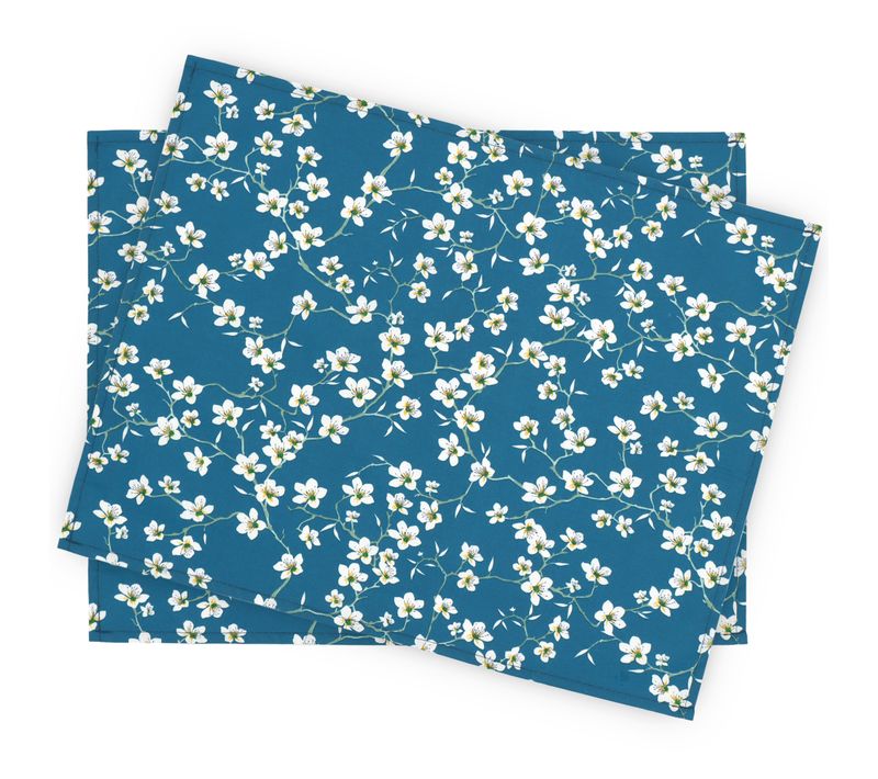 Lot De 2 Sets De Table Enduit 35x45 Cm Amandier Bleu