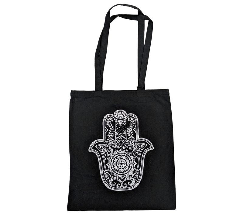 Sac De Shopping Fatma Noir Uni Avec Motif Main De Fatma Blanche