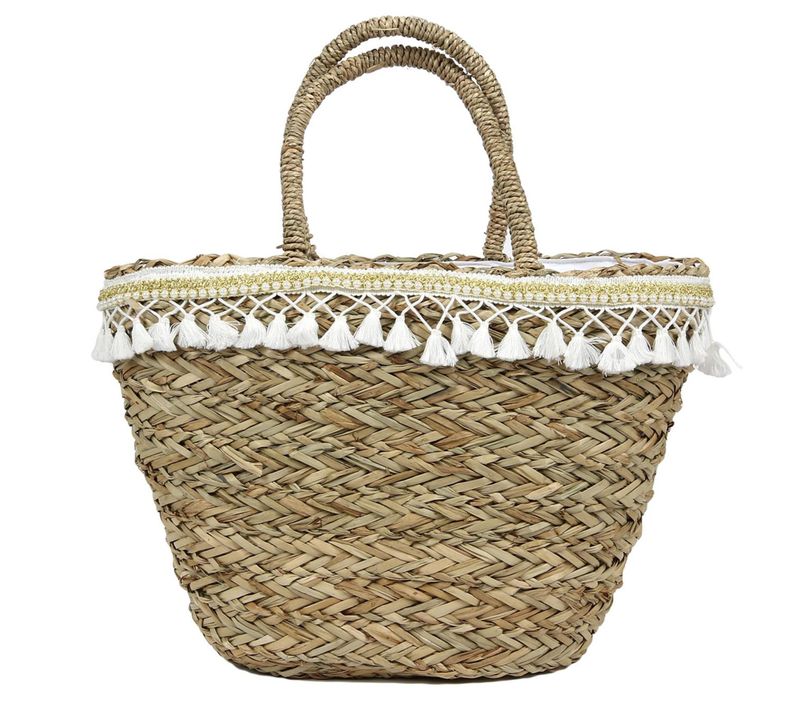 Sac De Plage Pop Playa Jonc De Mer Tressée Et Perles Blanches