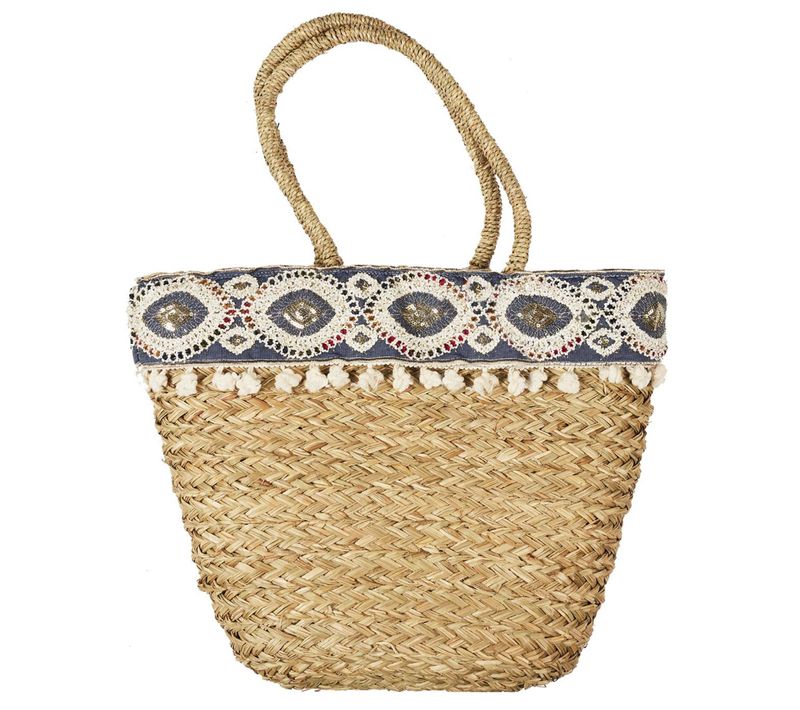 Sac De Plage Pop Playa En Paille De Blé Tressée Et Macramé écru