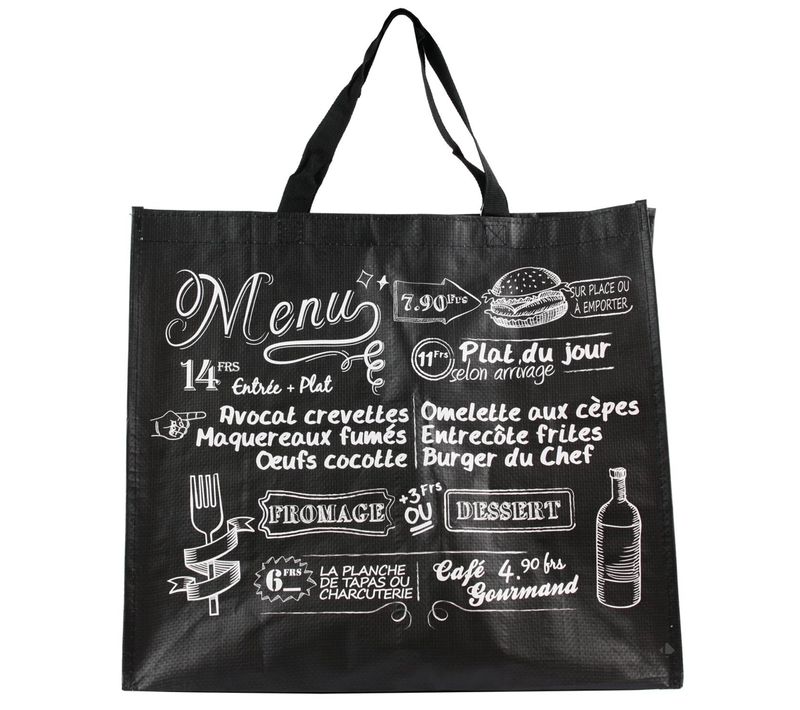 Sac De Shopping Cabas 40x45x20 Cm Siero Noir Avec Motif Menu Vintage