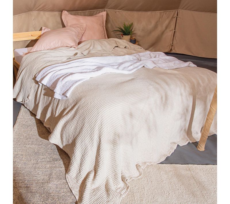 Plaid Réversible 125x180 Cm Jaipur En Coton Stone-washed Blanc