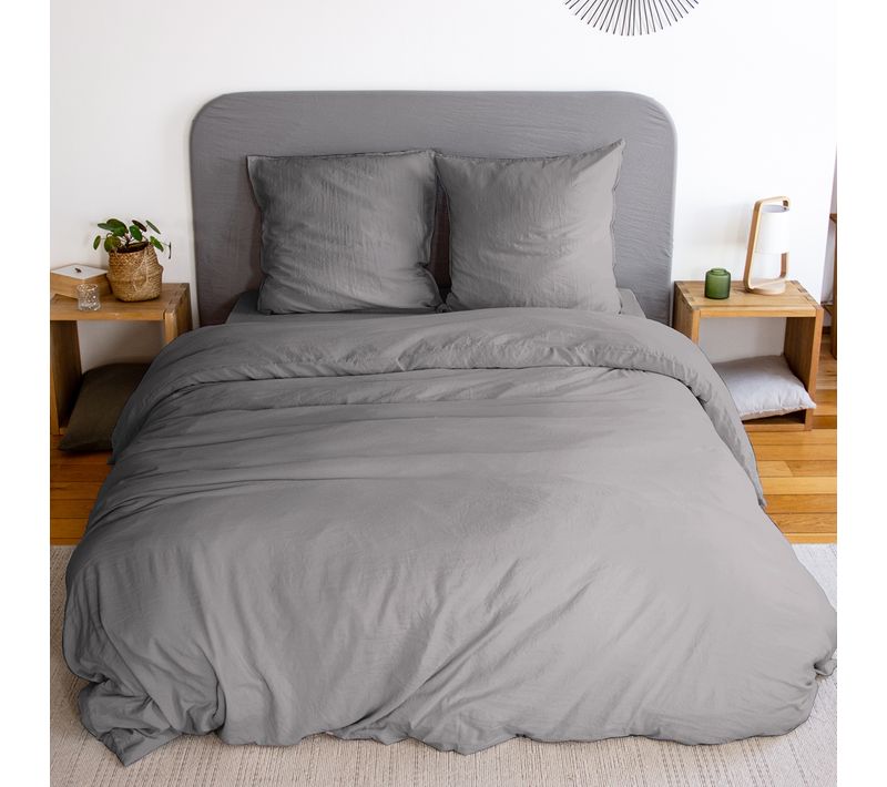Parure 240x220 Cm Mila Polyester Micro Lavée Gris Anthracite 3 Pièces