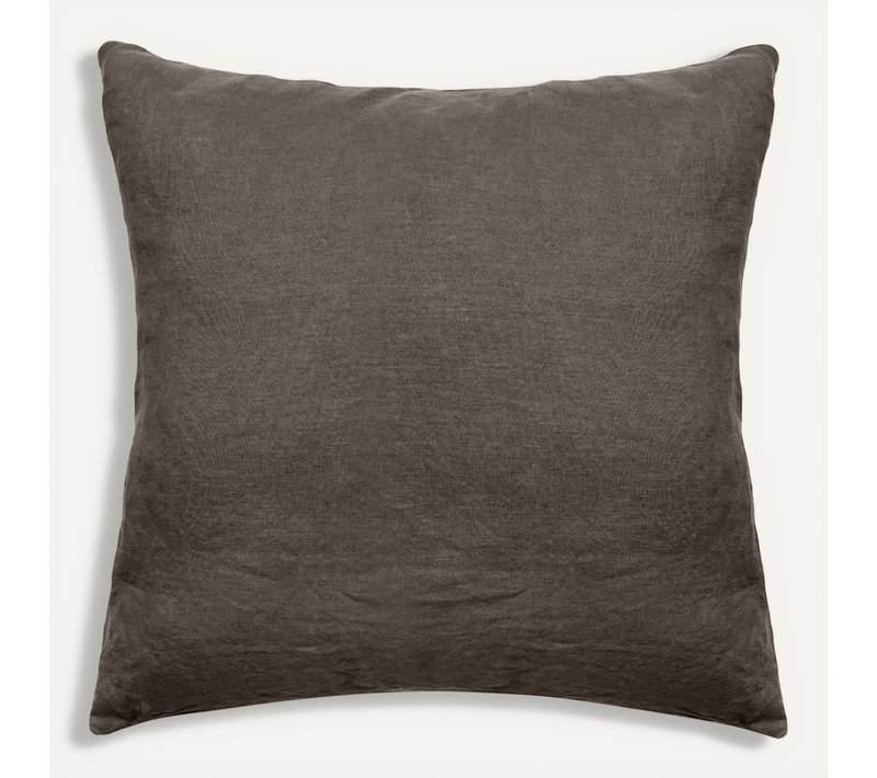 Taie D'oreiller Uni 65x65 Cm Lin Lavé Froissé Sonate Noir Cafe