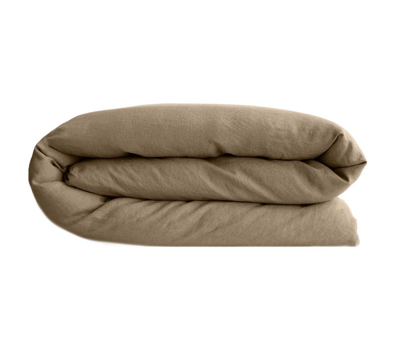 Housse De Couette 280x240 Cm Lit King Size Lin Lavé Sonate Beige Camel