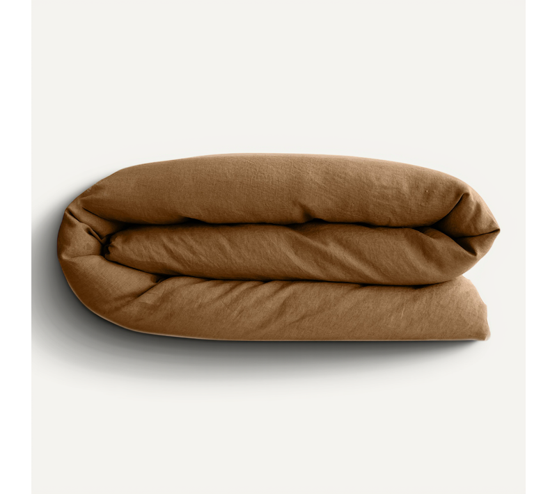 Housse De Couette 240x220 Cm Lin Lavé Sonate Marron Cognac
