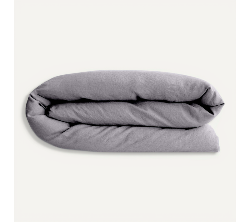 Housse De Couette 140x200 Cm Lit Simple Lin Lavé Sonate Gris Cendre