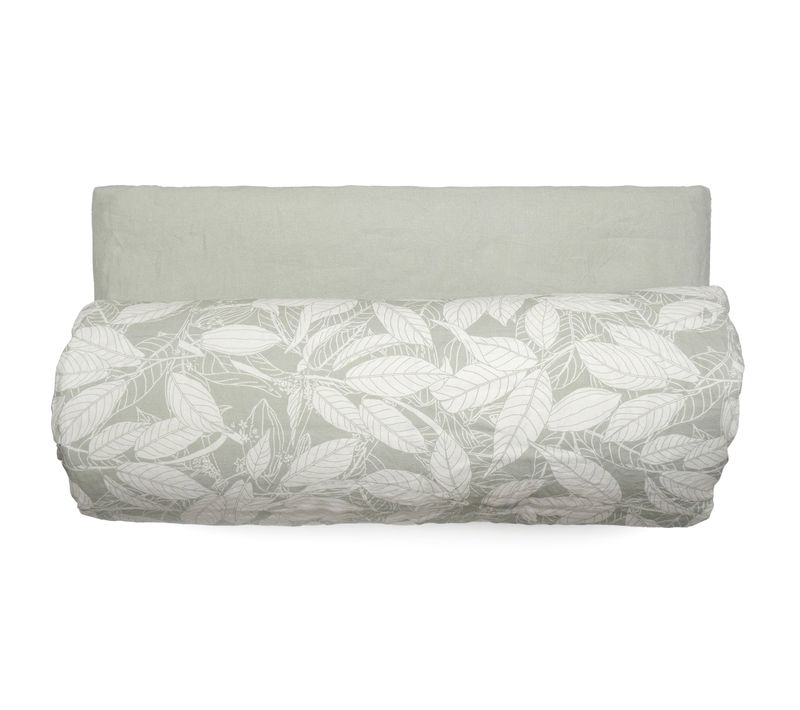 Housse D'édredon 80x200 Cm Lin Lavé Imprimé Végétal Helios Gris Lichen