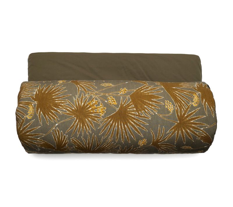 Housse D'édredon 80x200 Cm Lin Lavé Motif Végétal Palawan Vert Kaki