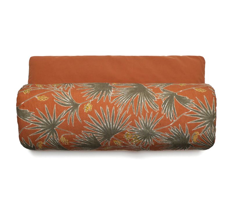 Housse D'édredon 80x200 Cm Lin Lavé Motif Végétal Palawan Terracotta