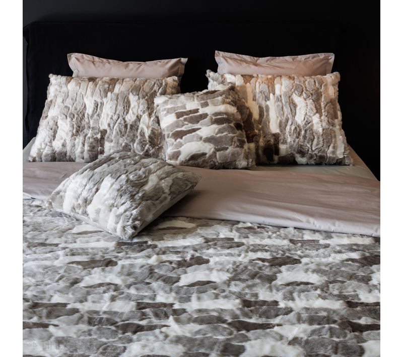 Plaid 150x200 Cm Lynx Fausse Fourrure Doublée Velours Beige