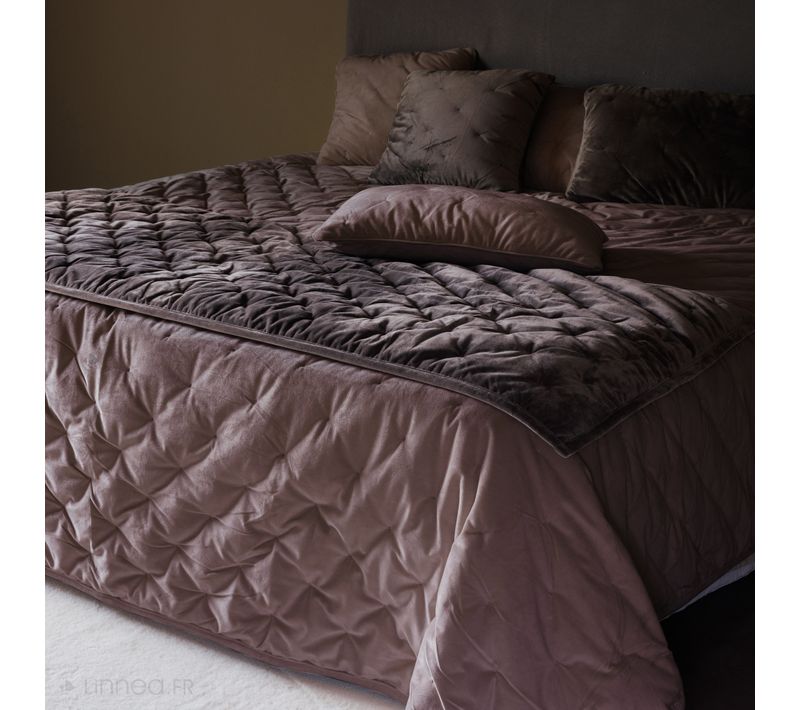 Couvre-lit 220x240 Gipsy Velours Piquage Points Brodés Gris Bison