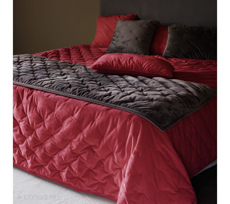 Couvre-lit 240x260 Gipsy Velours Piquage Points Brodés Rose Pourpre