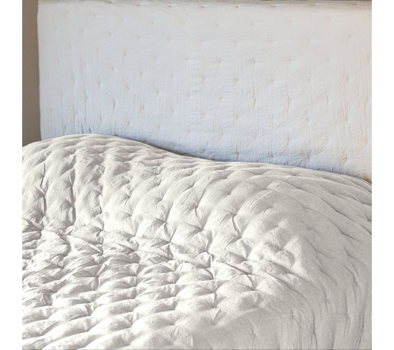 Couvre-lit 240x260 Cm Celeste Velours Piquage Points Brodés Blanc Nacre