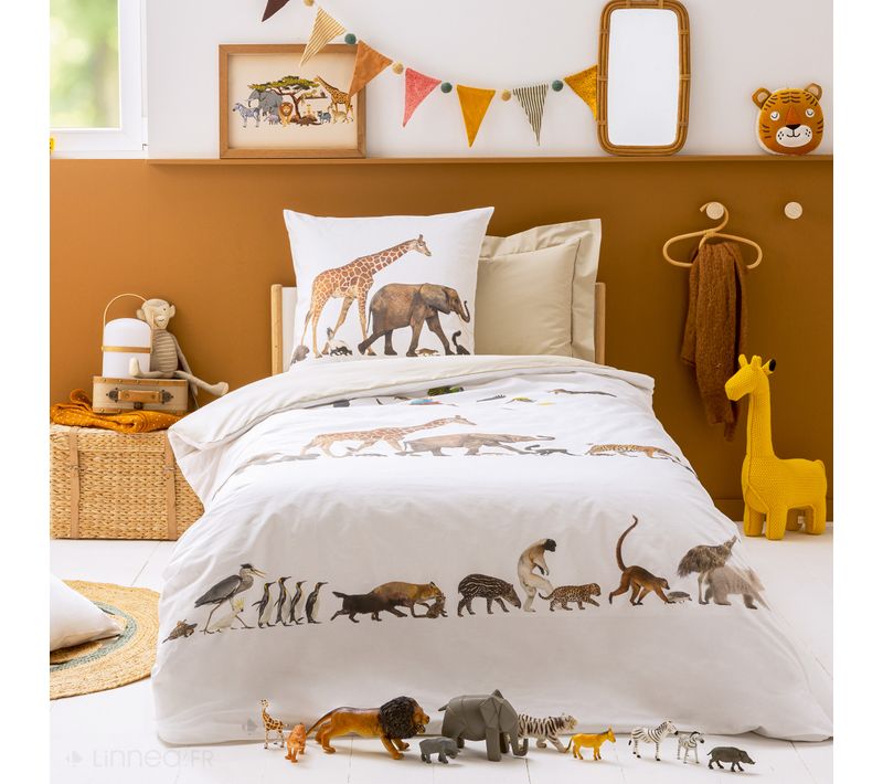 Parure De Lit 200x200 Cm 65x65 Cm Percale De Coton Noé Blanc 3 Pièces