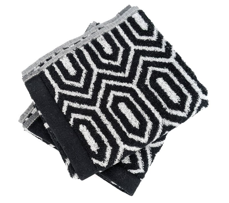 Lot De 2 Serviettes Invité 33x50 Cm Symetrie Coton Noir Alvéoles