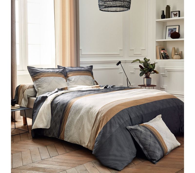 Parure De Lit 260x240 Cm 50x70 Cm En Satin De Coton Tiago Noir