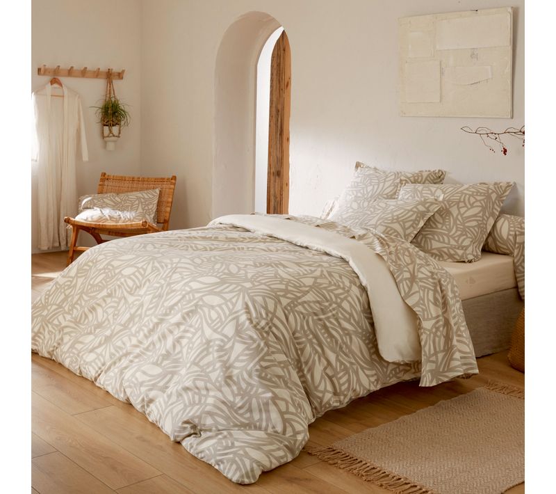 Parure 260x240 Cm 65x65 Cm Coton Serena Beige Écru 3 Pièces