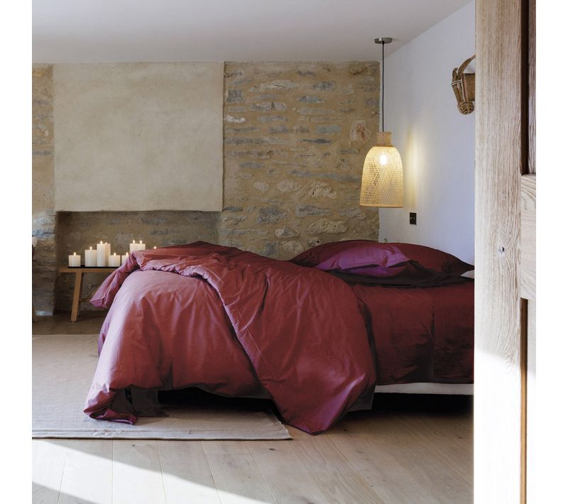 Parure De Lit 140x200 Cm Set 65x65 Cm Percale Manoir Rouge Carmin