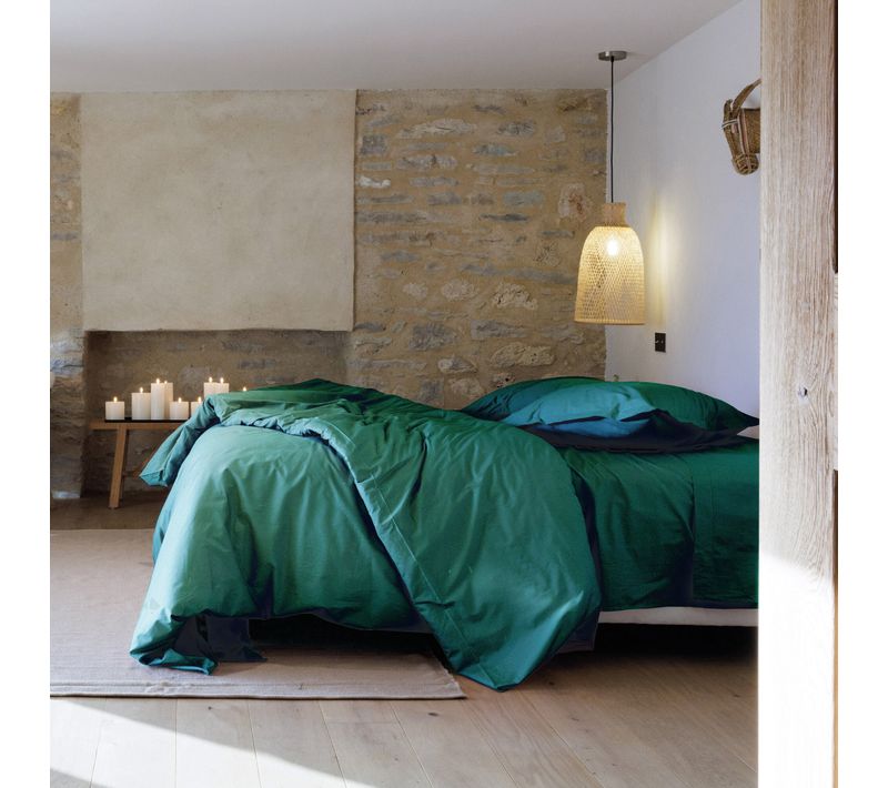 Parure De Lit 140x200 Cm Set 65x65 Cm Percale Manoir Vert Canard