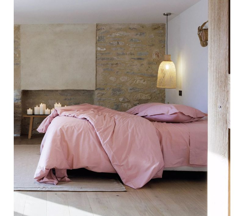 Parure De Lit 140x200 Cm Set 65x65 Cm Percale Manoir Rose