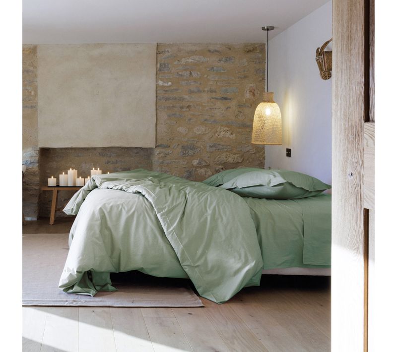 Parure De Lit 140x200 Cm Set 65x65 Cm Percale Manoir Vert Lichen