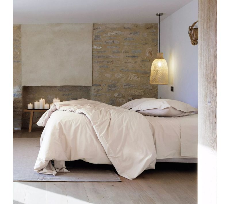 Parure De Lit 200x200 Cm Set 65x65 Cm Percale Manoir Blanc Naturel