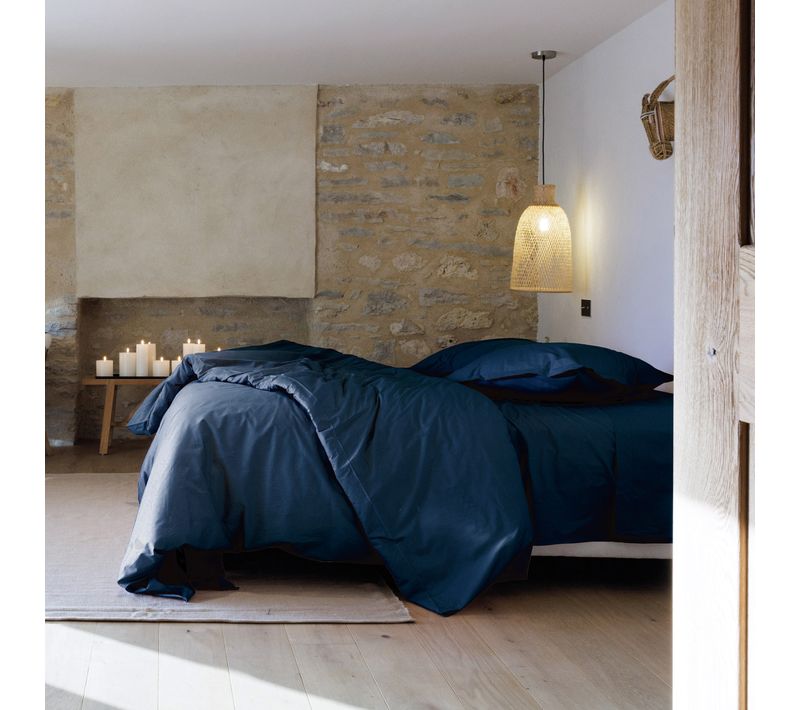 Parure De Lit 200x200 Cm Set 65x65 Cm Percale Manoir Bleu Marine