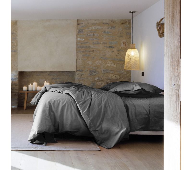 Parure De Lit 240x220 Cm Set 65x65 Cm Percale Manoir Gris Ardoise