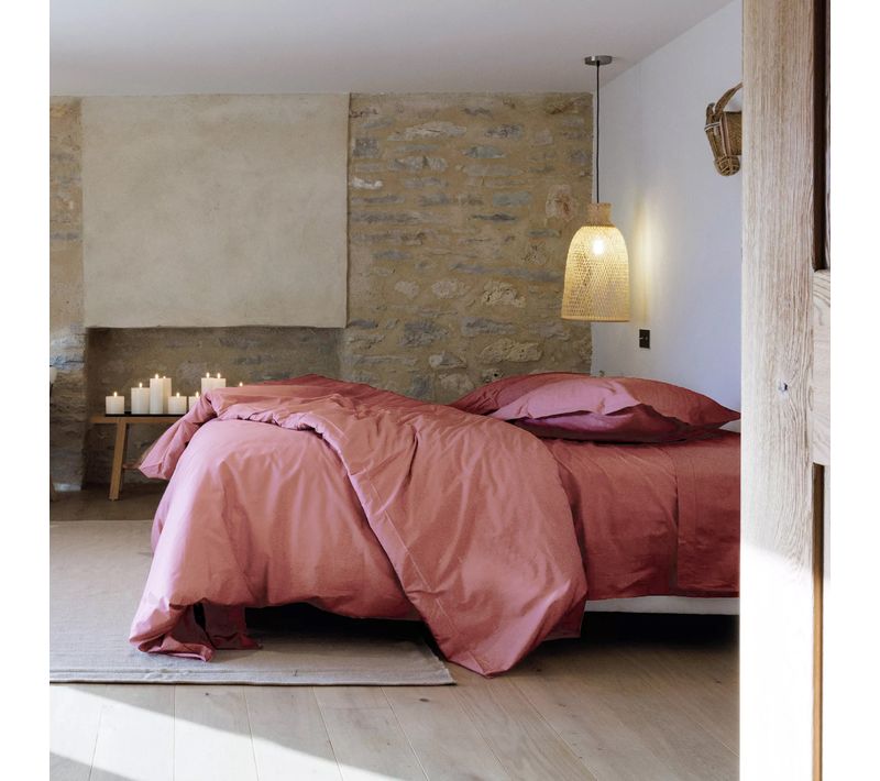 Parure De Lit 240x220 Cm Set 65x65 Cm Percale Manoir Rose Pêche