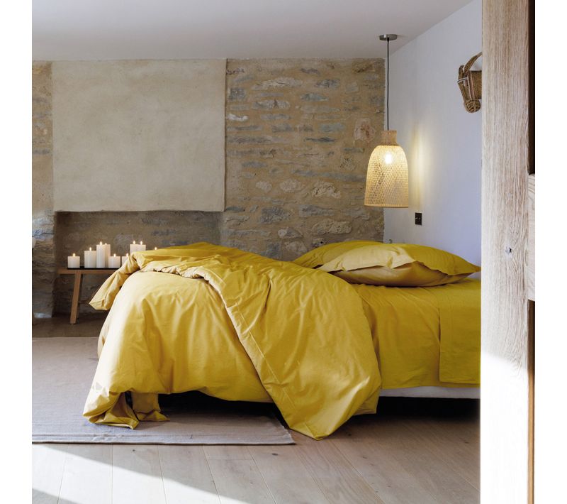 Parure De Lit 240x220 Cm Set 65x65 Cm Percale Manoir Jaune Moutarde