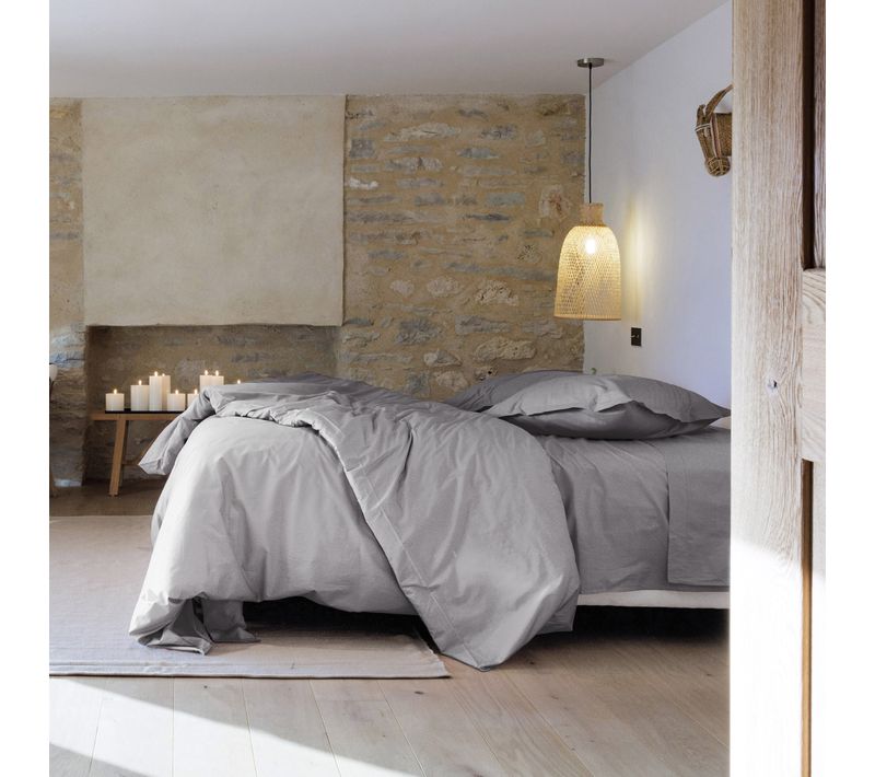 Parure De Lit 140x200 Cm Set 50x70 Cm Percale Manoir Gris Acier